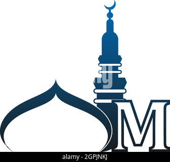 Letter M logo icon with mosque design illustration Stock Vector