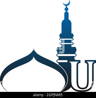 Letter U logo icon with mosque design illustration Stock Vector