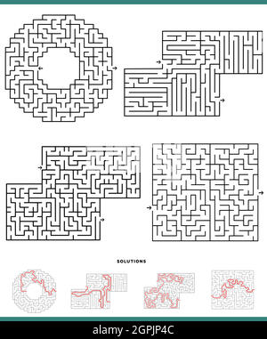 maze games graphs set with solutions Stock Vector