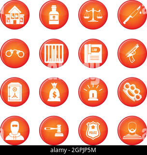 Crime and punishment icons vector set Stock Vector