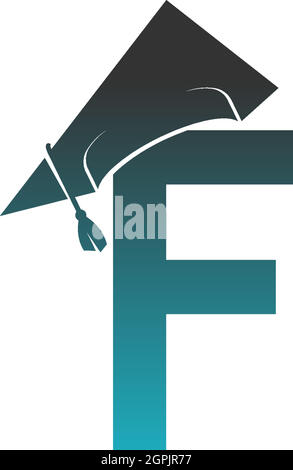 Letter F logo icon with graduation hat design vector Stock Vector