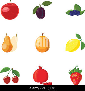 Orchard fruits icons set, cartoon style Stock Vector