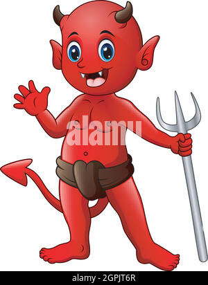 Vector illustration of Little red devil waving Stock Vector