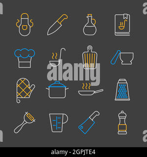 Cooking foods and kitchen vector icon set Stock Vector