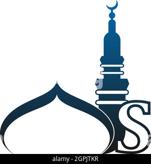 Letter S logo icon with mosque design illustration Stock Vector