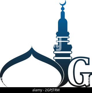 Letter G logo icon with mosque design illustration Stock Vector