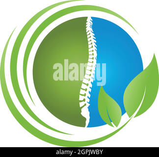 Spine and leaves, back, orthopedics, massage, logo Stock Vector