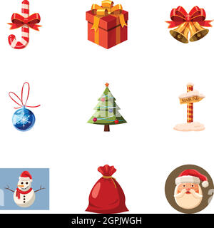 Holiday icons set, cartoon style Stock Vector