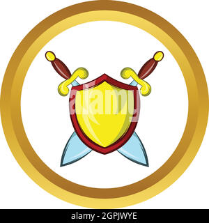 Gold shield vector icon, cartoon style Stock Vector