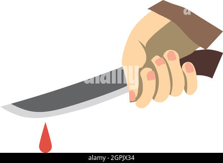 Hand holding knife with blood icon, flat style Stock Vector