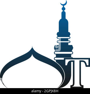 Letter T logo icon with mosque design illustration Stock Vector