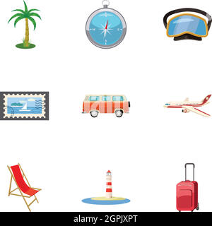 Rest on sea icons set, cartoon style Stock Vector