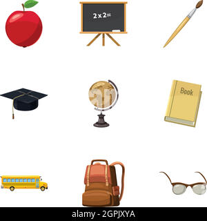 Schooling icons set, cartoon style Stock Vector
