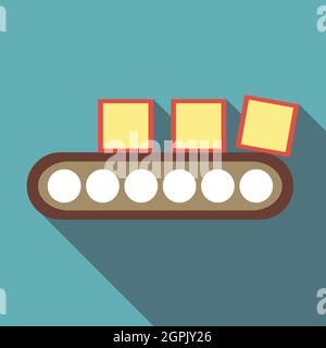 Belt conveyor with load icon, flat style Stock Vector