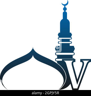 Letter V logo icon with mosque design illustration Stock Vector