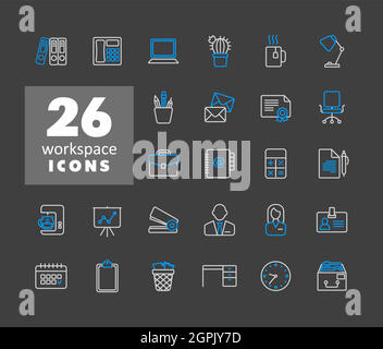 Workspace outline vector icons set. Workspace sign Stock Vector