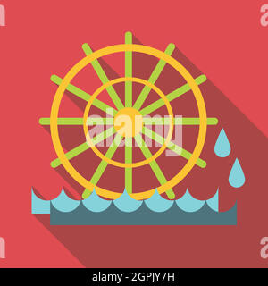 Water mill icon, flat style Stock Vector