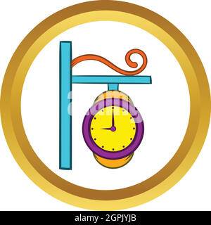 Station clock vector icon, cartoon style Stock Vector