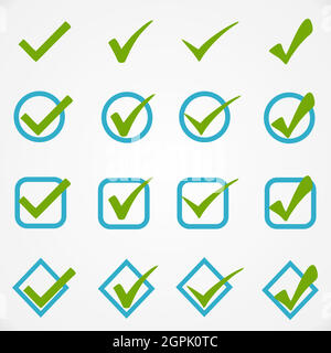 Set of colors options for checkmark buttons. Stock Vector