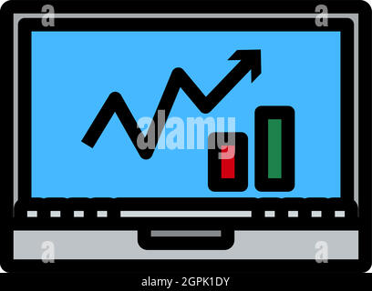 Icon Of Laptop With Chart Stock Vector