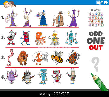 odd one out picture game with cartoon characters Stock Vector