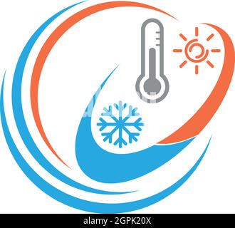 Thermometer, sun and snowflake, temperature logo, background Stock Vector