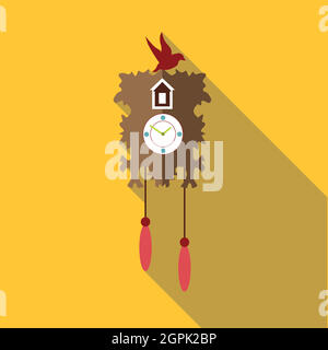 Wall cuckoo clock icon, flat style Stock Vector