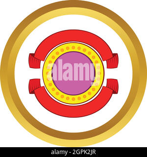 Round badge with red ribbons vector icon Stock Vector