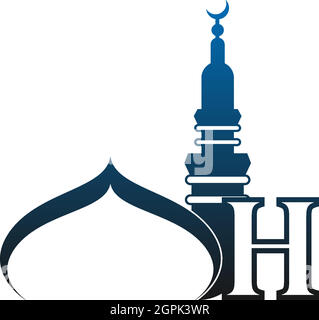 Letter H logo icon with mosque design illustration Stock Vector