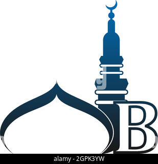 Letter B logo icon with mosque design illustration Stock Vector