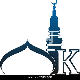 Letter K logo icon with mosque design illustration Stock Vector