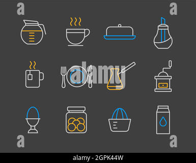 Breakfast and kitchen vector icon set Stock Vector