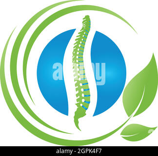 Spine and leaves, back, orthopedics, massage, logo Stock Vector