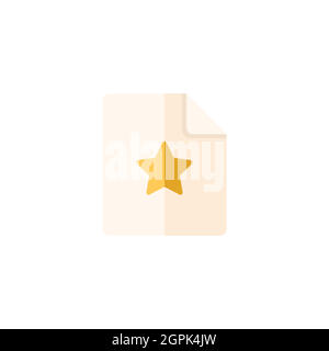 Document. Paper with star. Favorite item. Flat color icon. Commerce vector illustration Stock Vector