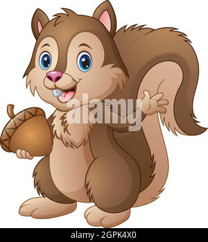 Cartoon squirrel holding an acorn Stock Vector