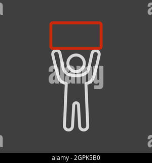 Man standing and holding in raised hands banner Stock Vector