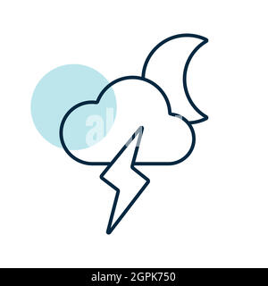 Moon cloud with lightning vector flat icon Stock Vector