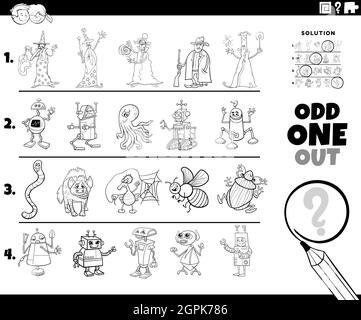 odd one out character picture coloring book page Stock Vector