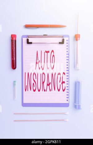 Writing displaying text Auto Insurance. Word Written on mitigate costs associated with getting into an auto accident Writing Important Medical Notes Stock Photo