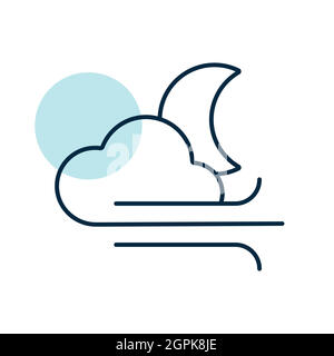Moon cloudy and wind vector icon. Weather sign Stock Vector