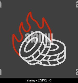 Two lying burning tires revolutionary barricade icon Stock Vector