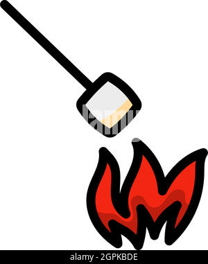Iicon Of Camping Fire With Marshmallow Stock Vector