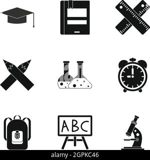 Schooling icons set, simple style Stock Vector