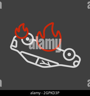 Burning car. Auto accident, inverted car with fire Stock Vector