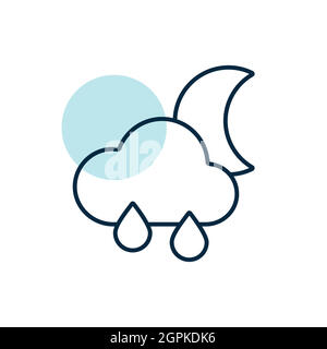 Raincloud with raindrops moon vector flat icon Stock Vector