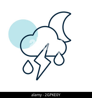 Moon cloud with rain and lightning vector icon Stock Vector
