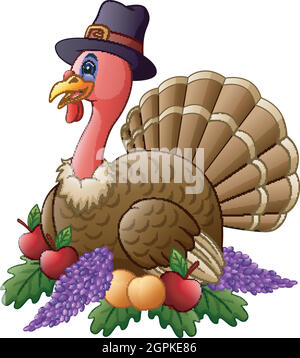 Happy thanksgiving turkey with fruits Stock Vector