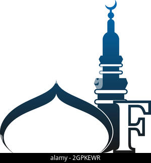 Letter F logo icon with mosque design illustration Stock Vector