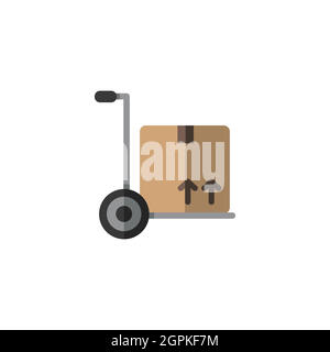 Delivery handcart. Shipping cart with box. Flat color icon. Commerce vector illustration Stock Vector