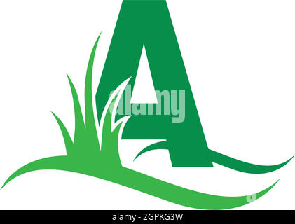 Letter A behind a green grass icon logo design vector Stock Vector